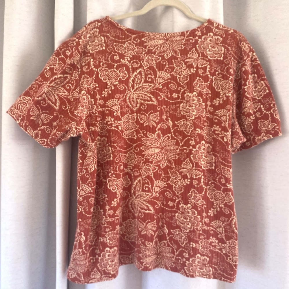 White Stag 90’s  Boxy Vintage 100% Cotton Novelty Floral short-sleeve ribbed top